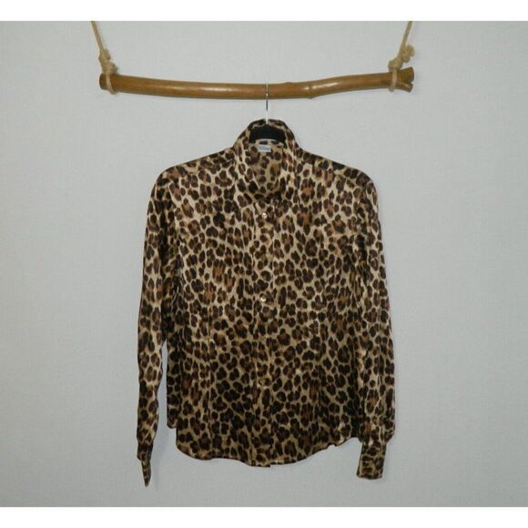 Votre Nom Blouse Brown Animal Print Silk  Button Up Slim Size Medium - Picture 6 of 7